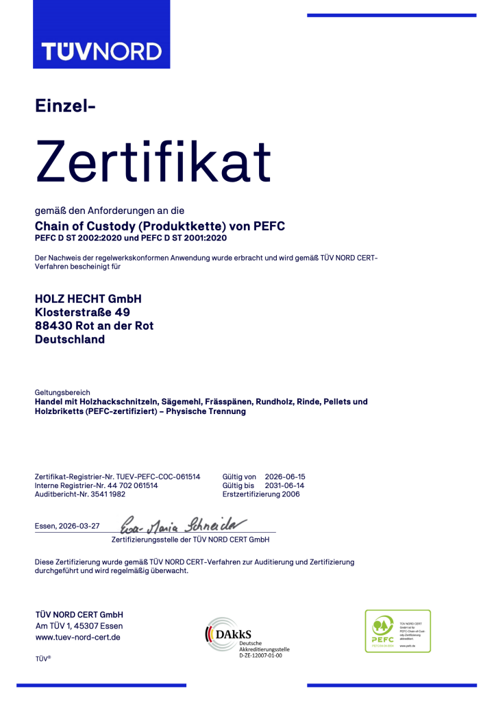 Chain of Custody (Produktkette) von PEFC